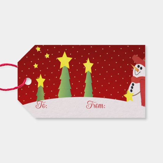 Sneeuwman feestelijk ontworpen cadeaulabel (Achterkant Horizontaal)