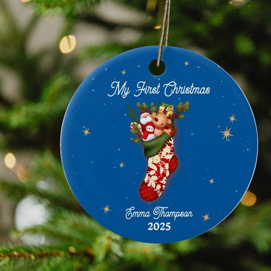 Sneeuwman Feestelijke Stocking Baby's Eerste Kerst Keramisch Ornament