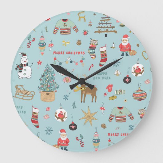 Sneeuwman Fir-Tree Kerst wrapping patroon Grote Klok (Voorkant)