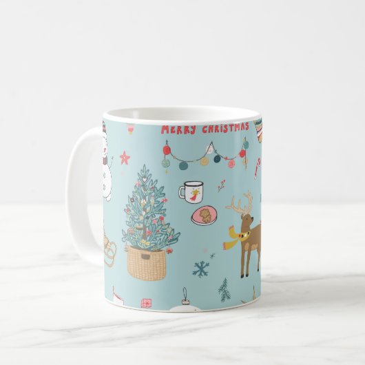 Sneeuwman Fir-Tree Kerst wrapping patroon Koffiemok (Voorkant links)