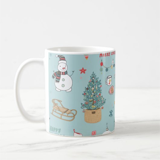 Sneeuwman Fir-Tree Kerst wrapping patroon Koffiemok (Links)