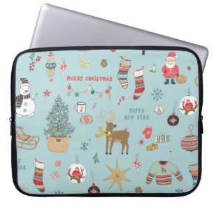 Sneeuwman Fir-Tree Kerst wrapping patroon Laptop Sleeve