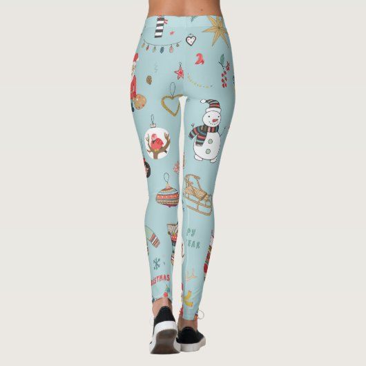 Sneeuwman Fir-Tree Kerst wrapping patroon Leggings (Achterkant)