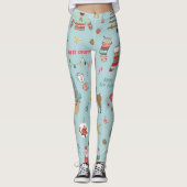 Sneeuwman Fir-Tree Kerst wrapping patroon Leggings (Voorkant)