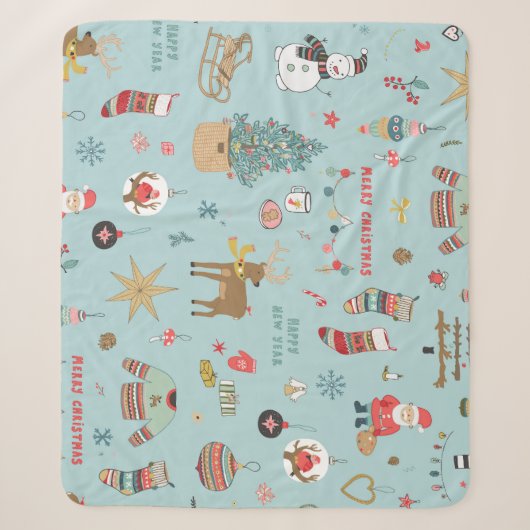 Sneeuwman Fir-Tree Kerst wrapping patroon Sherpa Deken (Voorkant)