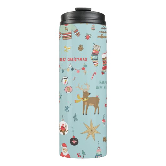 Sneeuwman Fir-Tree Kerst wrapping patroon Thermosbeker (Voorkant)