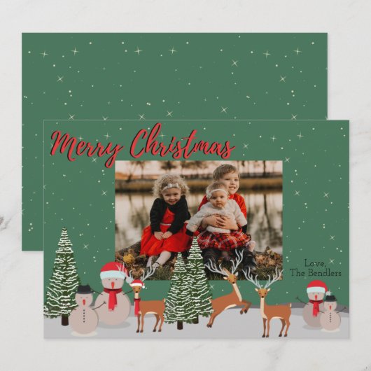 Sneeuwman Foto Kerst Kaart (Voorkant / Achterkant)