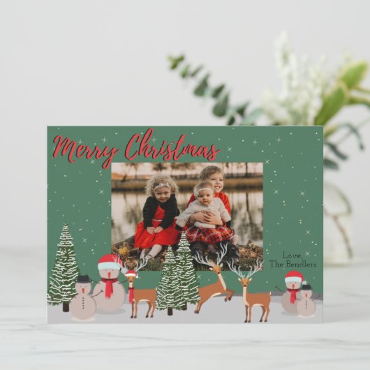 Sneeuwman Foto Kerst Kaart (Staand voorkant)