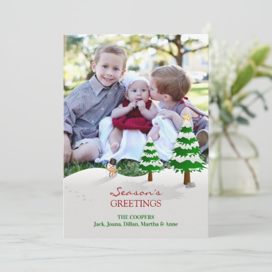 Sneeuwman Foto Seizoen Groeten Kaart (Staand voorkant)