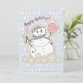 Sneeuwman Franse bakkerij gebak chef-kok Kerstmis Feestdagenkaart (Staand voorkant)