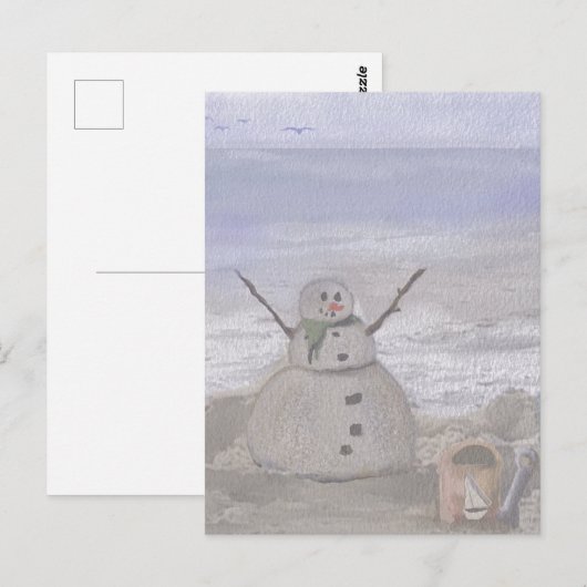Sneeuwman Frosty Op Het Strand Briefkaart (Voorkant / Achterkant)