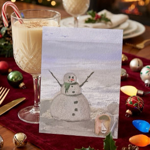 Sneeuwman Frosty Op Het Strand Briefkaart