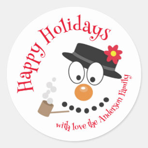 Sneeuwman Funny Face Schattigee nieuwigheid kerstc Ronde Sticker