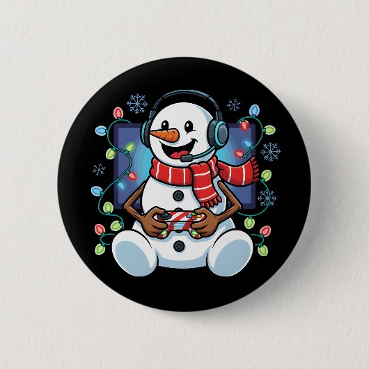 Sneeuwman Gamer Ronde Button 5,7 Cm (Voorkant)