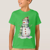Sneeuwman gekleed in groen plaid t-shirt (Voorkant)