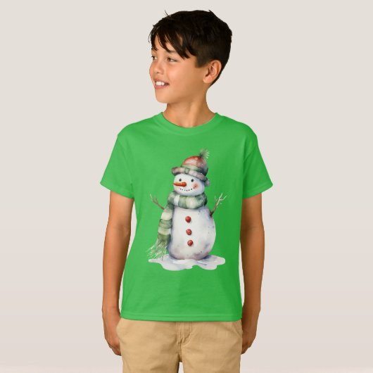 Sneeuwman gekleed in groen plaid t-shirt (Voorkant volledig)