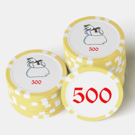 Sneeuwman gele 500 gestreepte poker chip (Opstapeling)