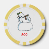 Sneeuwman gele 500 gestreepte poker chip (Voorkant)