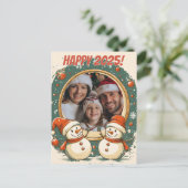  sneeuwman gelukkig nieuwjaar briefkaart (Staand voorkant)