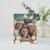  sneeuwman gelukkig nieuwjaar briefkaart (Staand voorkant)