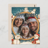  sneeuwman gelukkig nieuwjaar briefkaart (Voorkant / Achterkant)