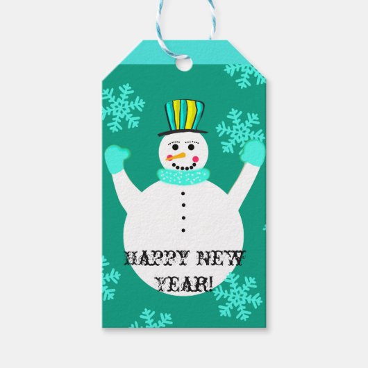 Sneeuwman Gelukkig Nieuwjaar Custom Gift Labels Cadeaulabel (Voorkant)