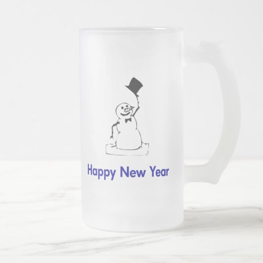 Sneeuwman Gelukkig Nieuwjaar Matglas Bierpul (Rechts)