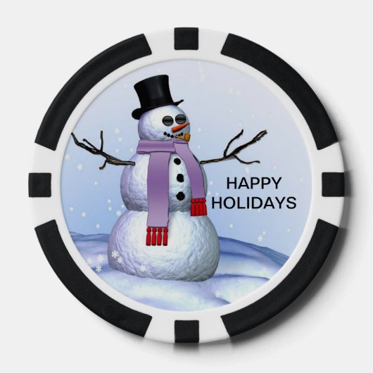 Sneeuwman Gelukkige Vakantie Poker Chip (Voorkant)