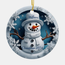 Sneeuwman gepersonaliseerde kerst ornament