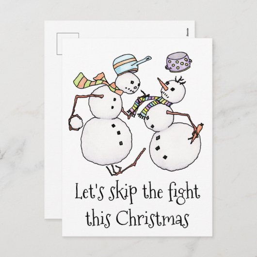 Sneeuwman gevecht feestdagenkaart (Voorkant / Achterkant)