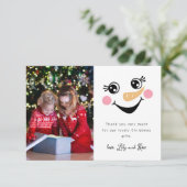 Sneeuwman Gezicht Foto Kinderen Kerstmis Bedankkaart (Staand voorkant)