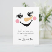 Sneeuwman Gezicht Kinderen Kerstmis Bedankkaart (Staand voorkant)