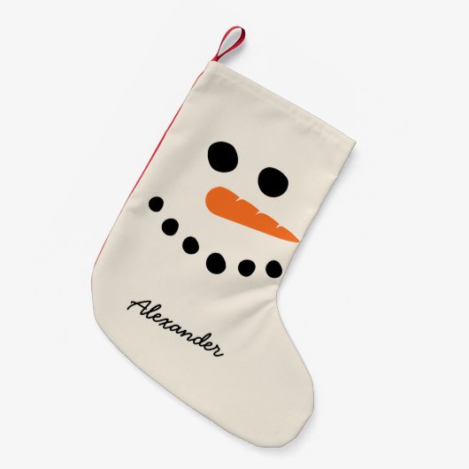 Sneeuwman gezicht met aangepaste naam kleine kerstsok (Voorkant (Hangend))