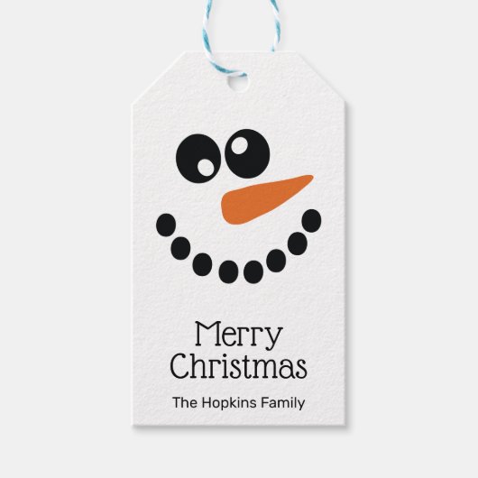 Sneeuwman Gezicht Persoonlijk Cadeaulabel (Voorkant)
