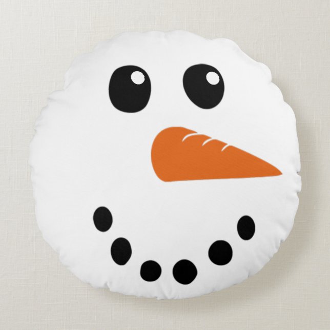 Sneeuwman Gezicht Rond Kussen (Voorkant)