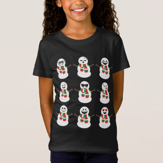 Sneeuwman Gezichten Karakters Leuke Kerstmis T-shirt (Voorkant)