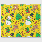 Sneeuwman Gingerbread Man Kerstbomen Cadeaupapier (Vlak)