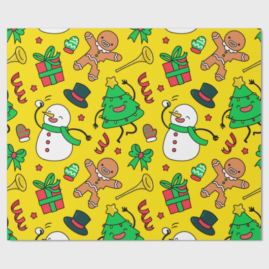 Sneeuwman Gingerbread Man Kerstbomen Cadeaupapier (Vlak)