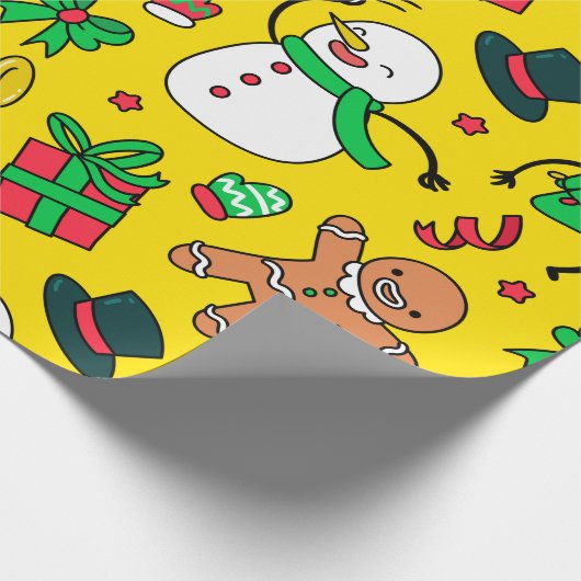 Sneeuwman Gingerbread Man Kerstbomen Cadeaupapier (Hoek)