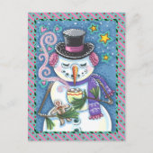 SNEEUWMAN, GINGERBREAD MAN & MOK VAN WARME CHOCOLA FEESTDAGENKAART (Voorkant)