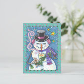 SNEEUWMAN, GINGERBREAD MAN & MOK VAN WARME CHOCOLA FEESTDAGENKAART (Staand voorkant)