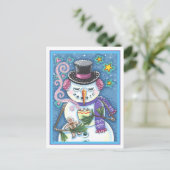 SNEEUWMAN, GINGERBREAD MAN & MOK VAN WARME CHOCOLA FEESTDAGENKAART (Staand voorkant)