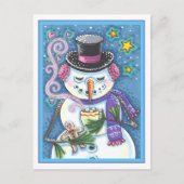 SNEEUWMAN, GINGERBREAD MAN & MOK VAN WARME CHOCOLA FEESTDAGENKAART (Voorkant)