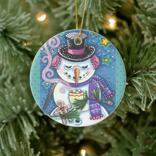 SNEEUWMAN, GINGERBREAD MAN & MOK VAN WARME CHOCOLA KERAMISCH ORNAMENT (Boom)