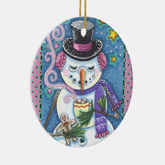 SNEEUWMAN, GINGERBREAD MAN & MOK VAN WARME CHOCOLA KERAMISCH ORNAMENT (Rechts)