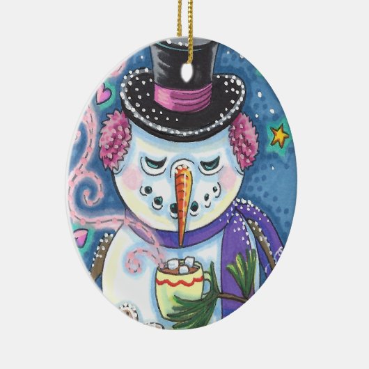 SNEEUWMAN, GINGERBREAD MAN & MOK VAN WARME CHOCOLA KERAMISCH ORNAMENT (Rechts)