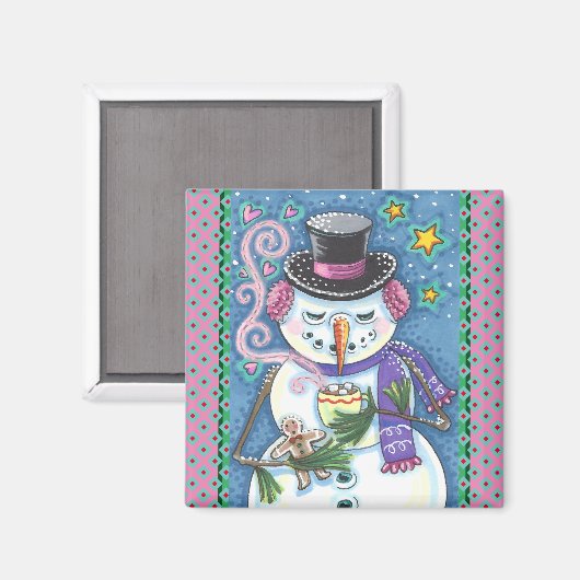 SNEEUWMAN, GINGERBREAD MAN & MOK VAN WARME CHOCOLA MAGNEET (Voorkant / Achterkant)