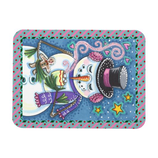 SNEEUWMAN, GINGERBREAD MAN & MOK VAN WARME CHOCOLA MAGNEET (Horizontaal)