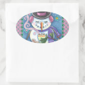SNEEUWMAN, GINGERBREAD MAN & MOK VAN WARME CHOCOLA OVALE STICKER (Tas)