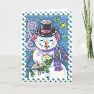 SNEEUWMAN, GINGERBREAD MAN, WARME CHOCOLADE MOK Bl Feestdagen Kaart